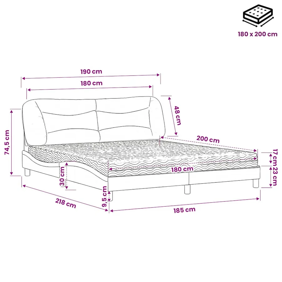 Lit avec matelas Hvar bleu 180x200 cm tissu - 11