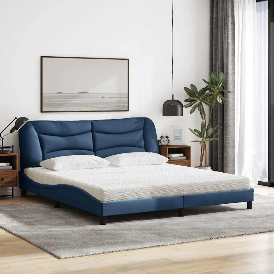 Lit avec matelas Hvar bleu 180x200 cm tissu - 3