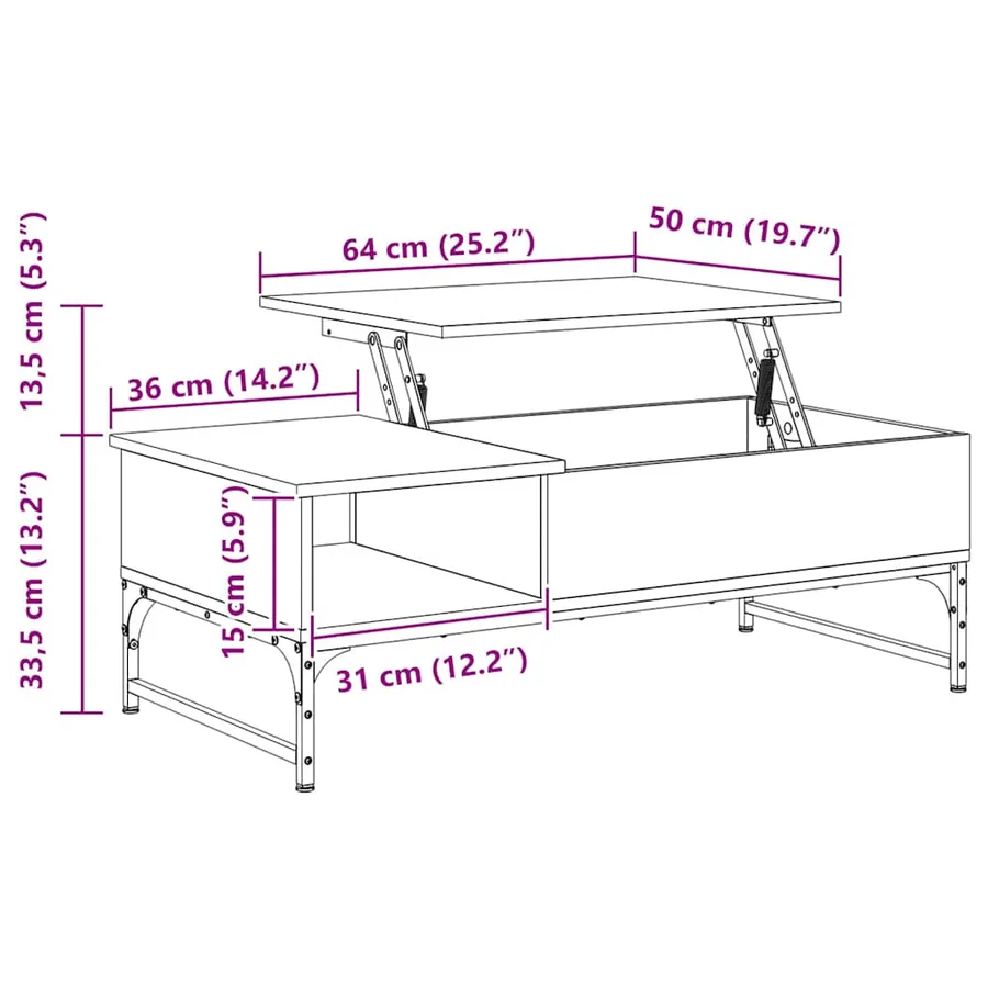 Table basse chêne fumé 100x50x35 cm bois d'ingénierie et métal - 11