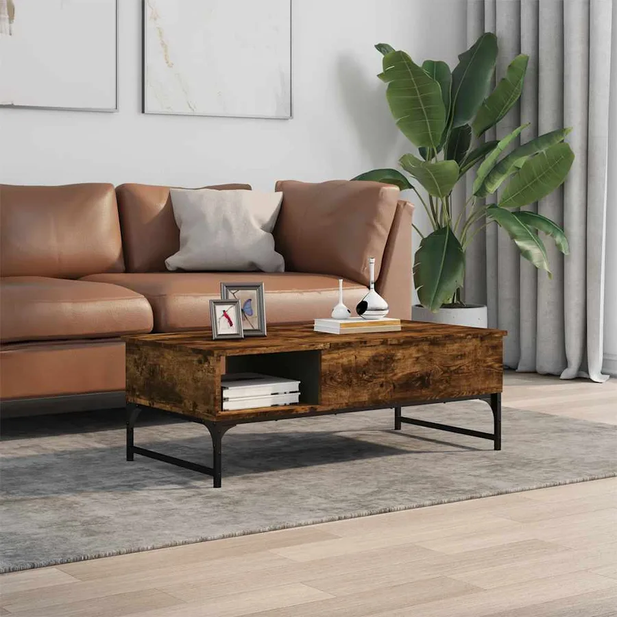 Table basse chêne fumé 100x50x35 cm bois d'ingénierie et métal - 3