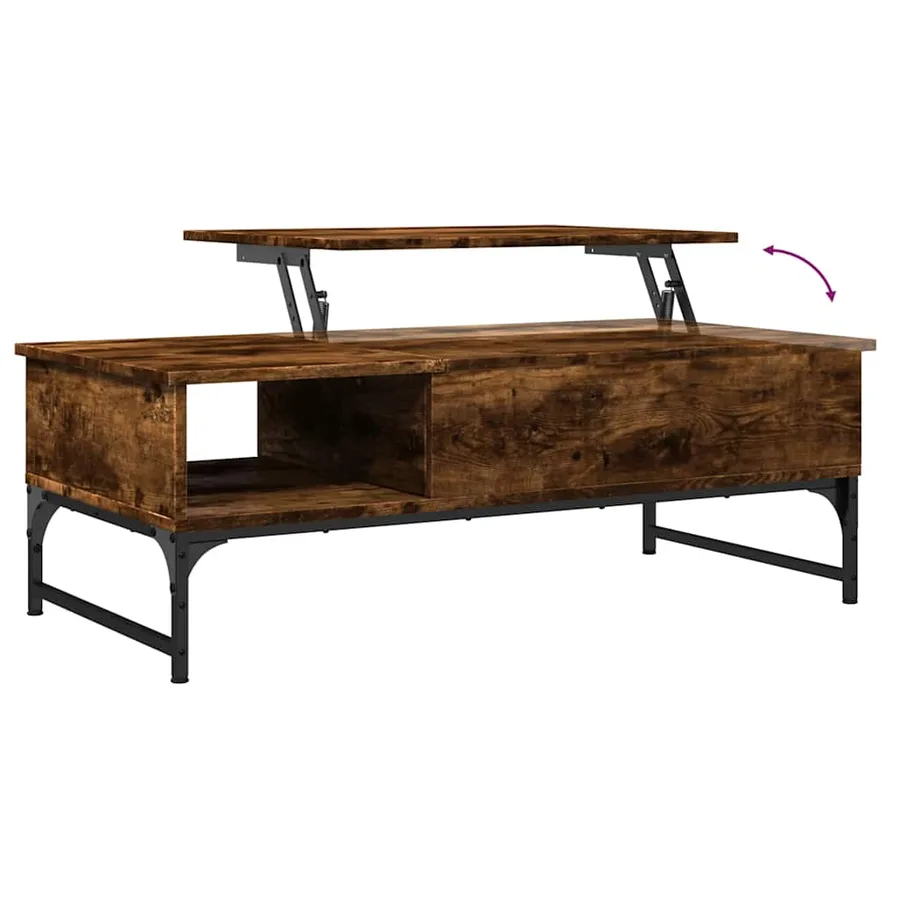 Table basse chêne fumé 100x50x35 cm bois d'ingénierie et métal - 8