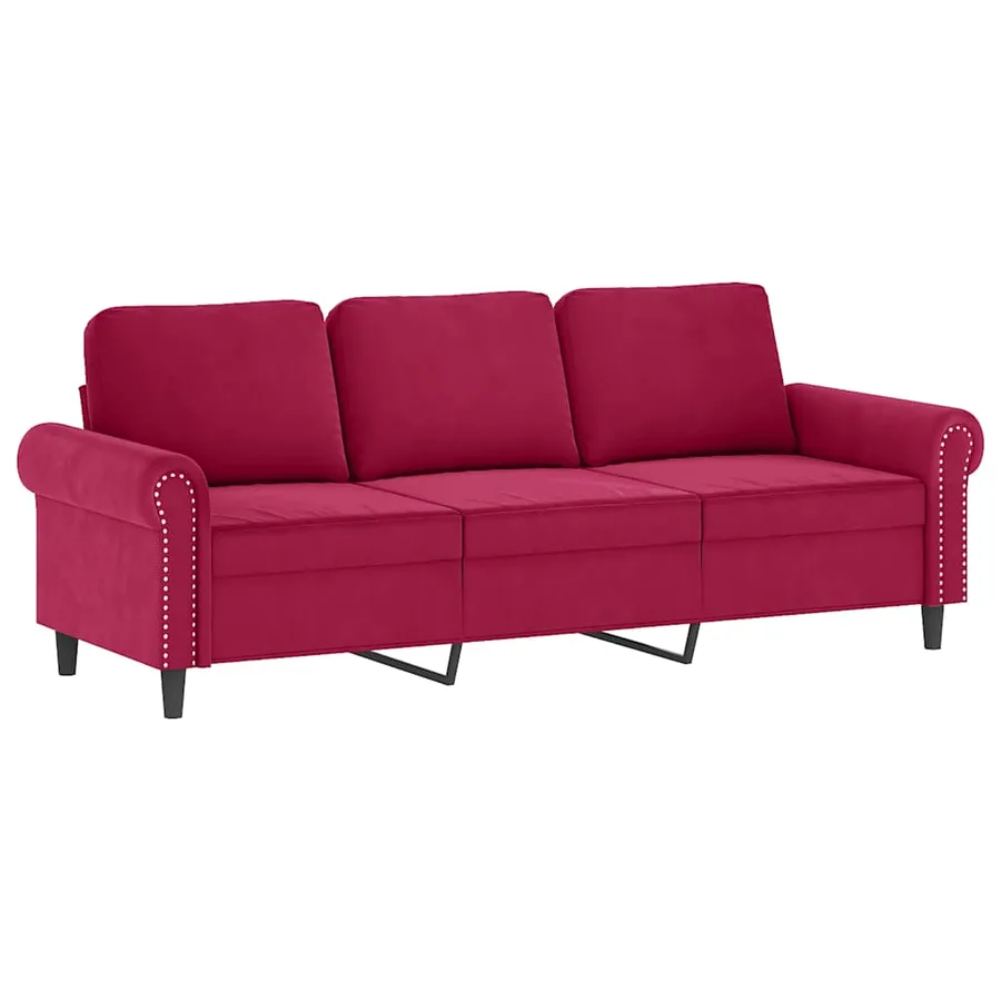 Ensemble de canapés 3 pcs avec coussins rouge bordeaux velours - 5