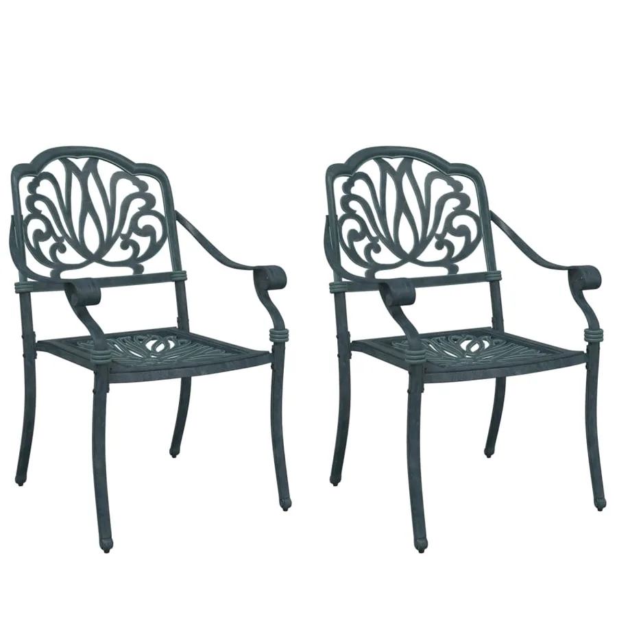 Chaises de jardin lot de 2 vert aluminium coulé - 2