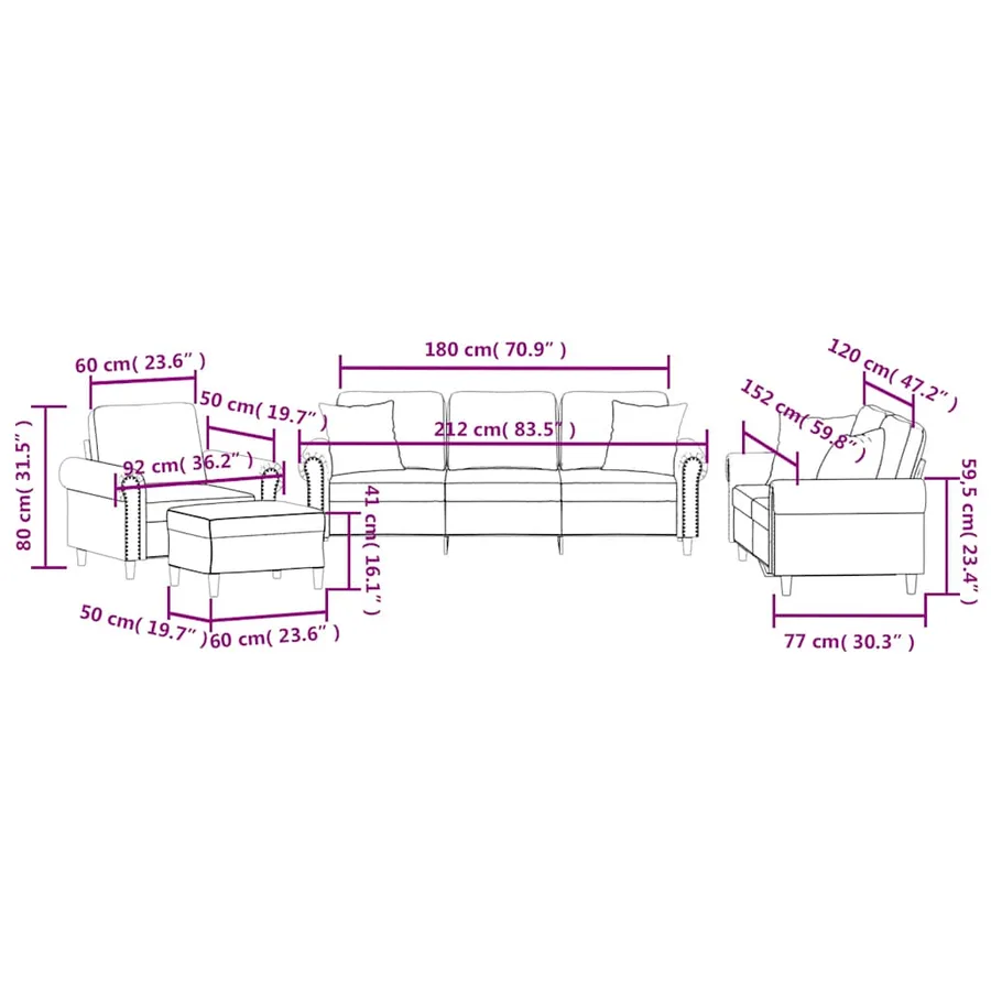 Ensemble de canapés 4 pcs avec coussins jaune velours - 11