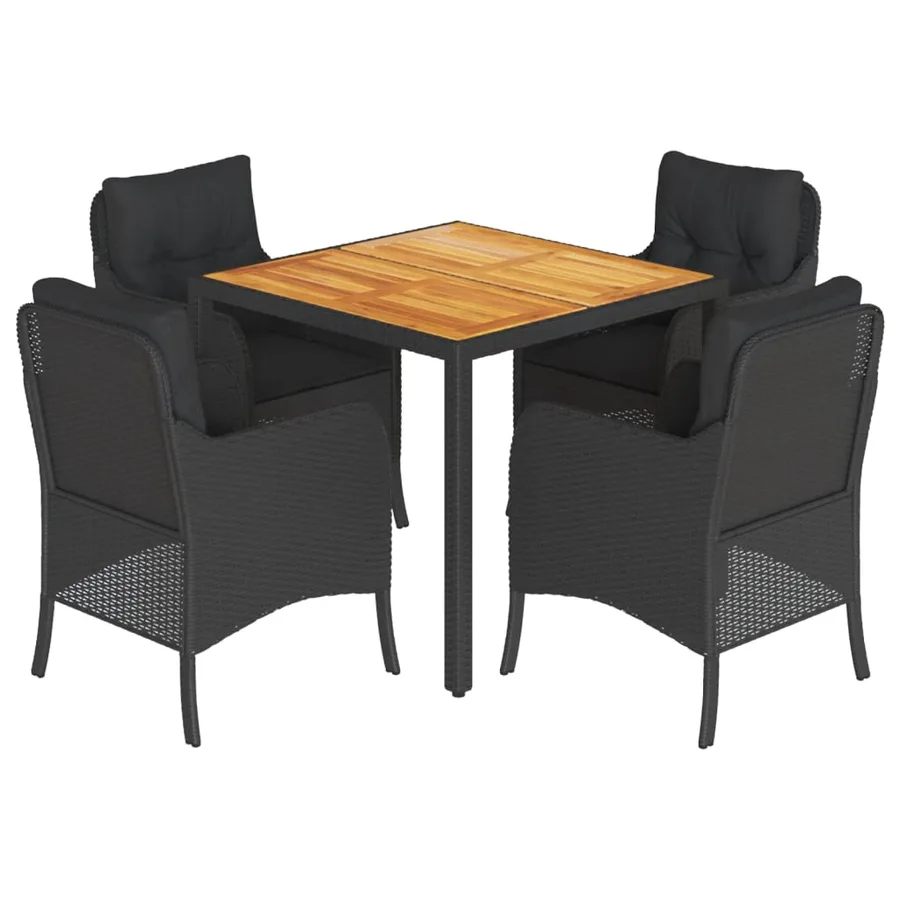Ensemble à manger de jardin coussins 5pcs Noir Résine tressée - 2
