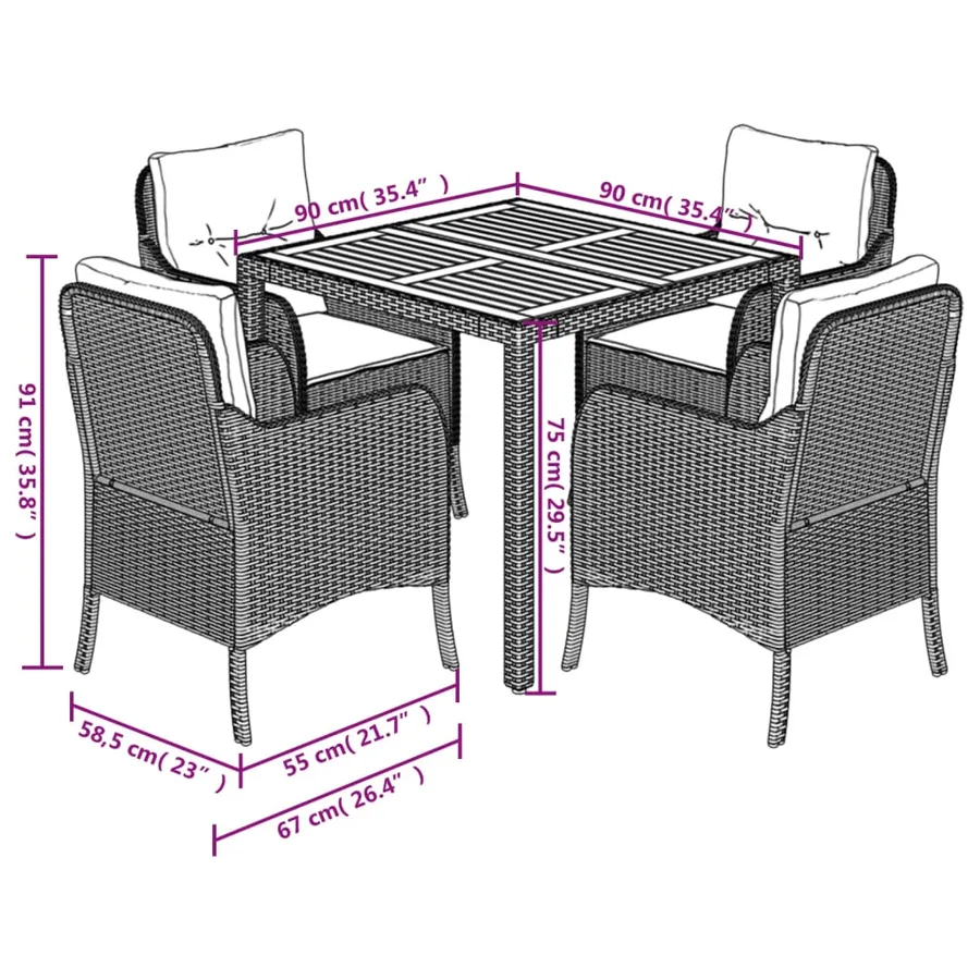 Ensemble à manger de jardin coussins 5pcs Noir Résine tressée - 7