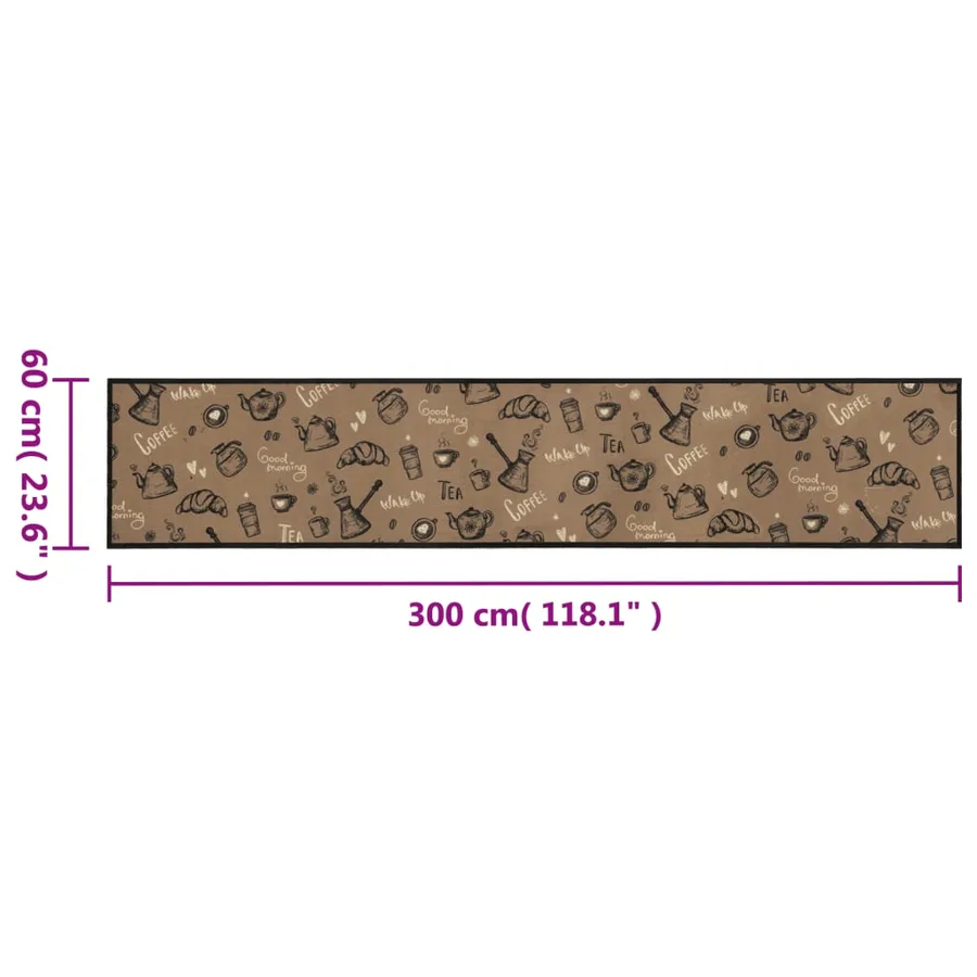 Tapis de cuisine lavable imprimé Morning brun 60x300 cm velours - 5