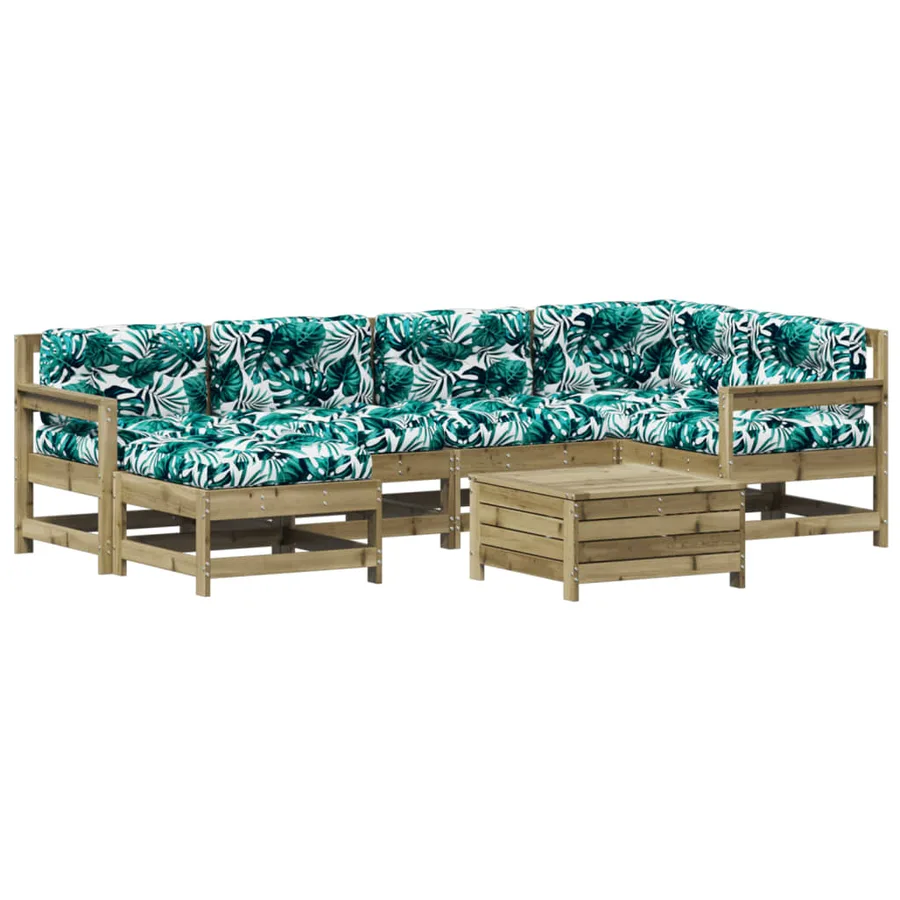 Salon de jardin 7 pcs avec coussins bois de pin imprégné - 2