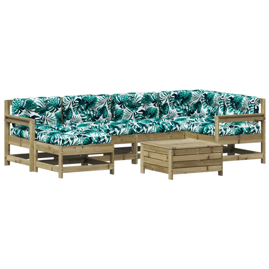 Salon de jardin 7 pcs avec coussins bois de pin imprégné - 2