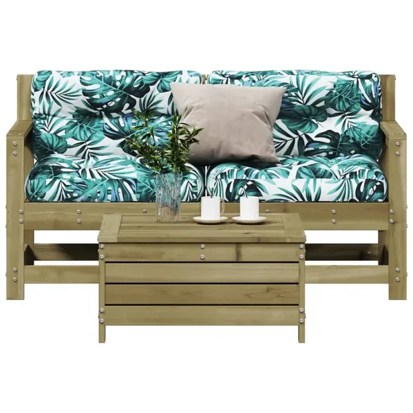 Salon de jardin 3 pcs avec coussins bois de pin imprégné