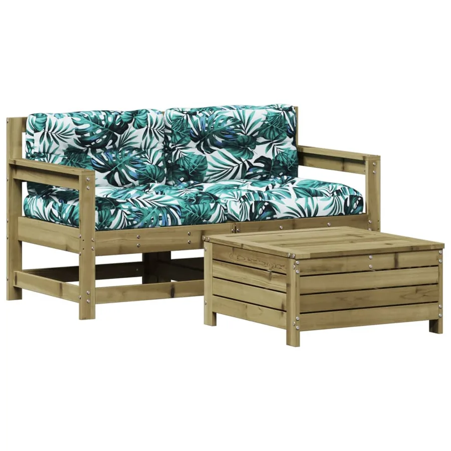 Salon de jardin 3 pcs avec coussins bois de pin imprégné - 2