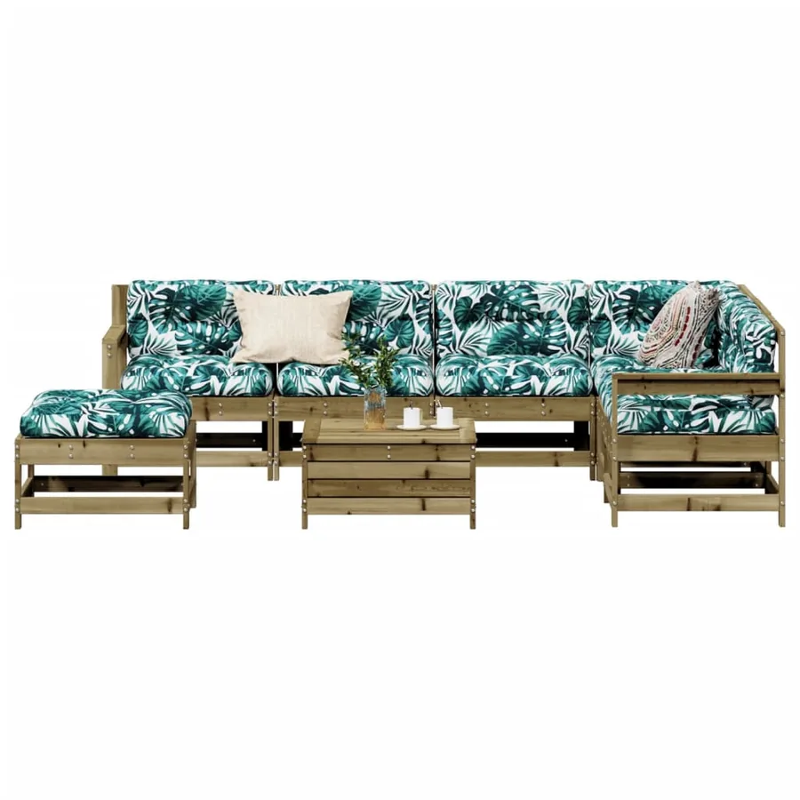Salon de jardin 8 pcs avec coussins bois de pin imprégné