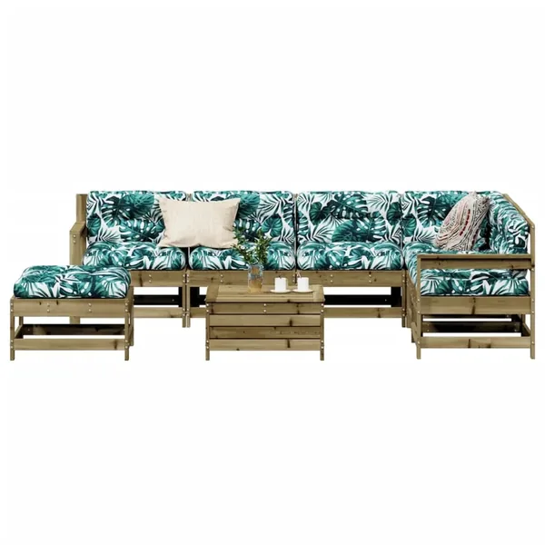 Salon de jardin 8 pcs avec coussins bois de pin imprégné