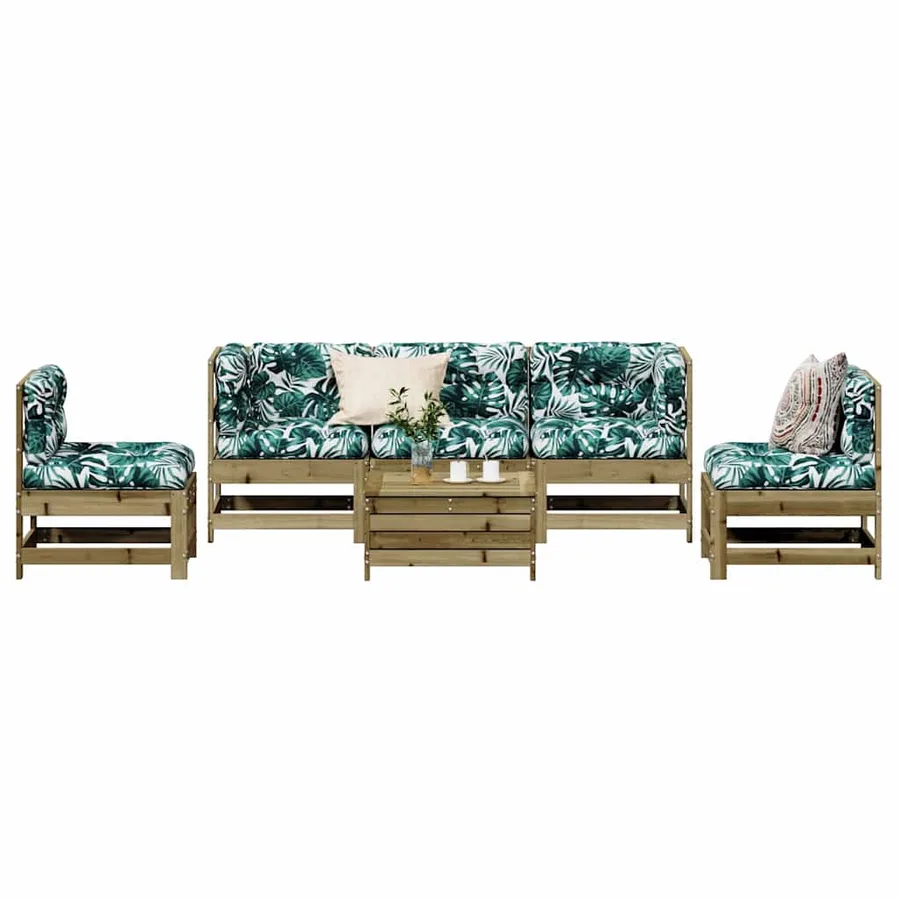 Salon de jardin 6 pcs avec coussins bois de pin imprégné - 3