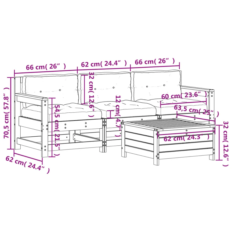 Salon de jardin 4 pcs avec coussins bois de pin imprégné - 10