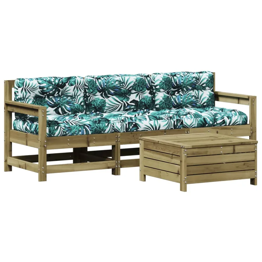 Salon de jardin 4 pcs avec coussins bois de pin imprégné - 2