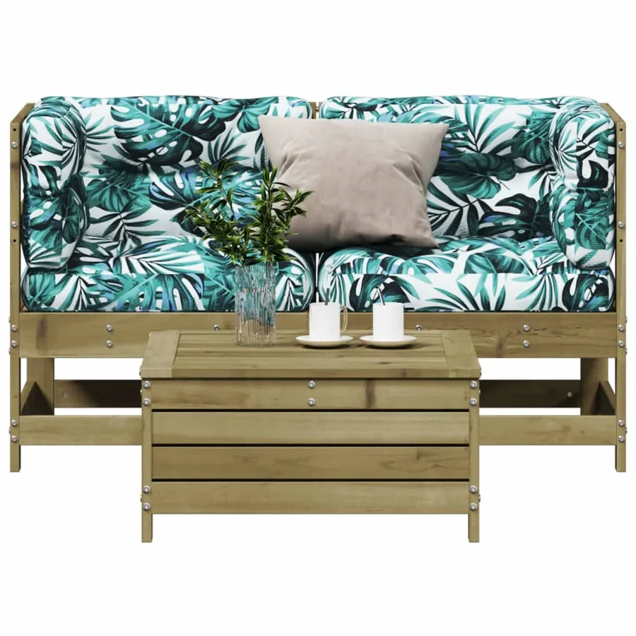 Salon de jardin 3 pcs avec coussins bois de pin imprégné