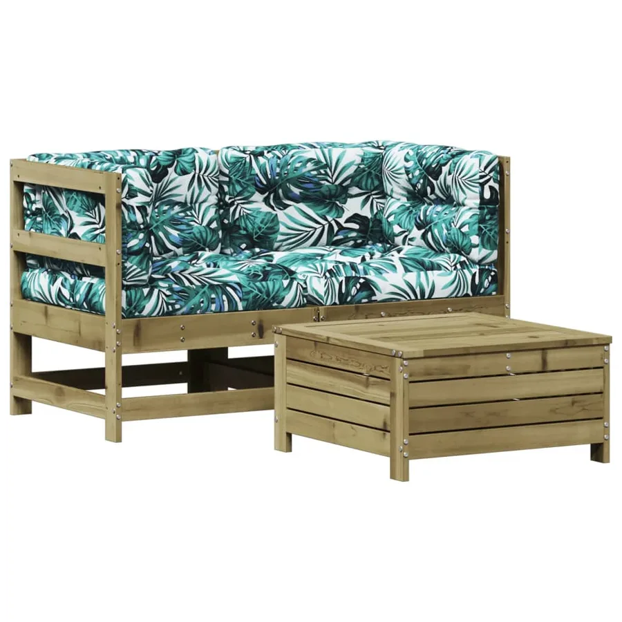 Salon de jardin 3 pcs avec coussins bois de pin imprégné - 2