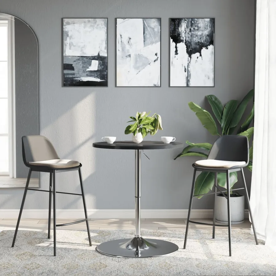 Table de bar noir 60x60x90 cm bois d'ingénierie et acier chromé - 3