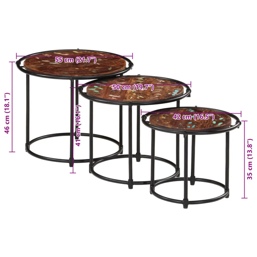 Tables gigognes 3 pcs bois massif de récupération - 10