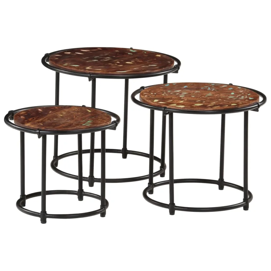 Tables gigognes 3 pcs bois massif de récupération - 2