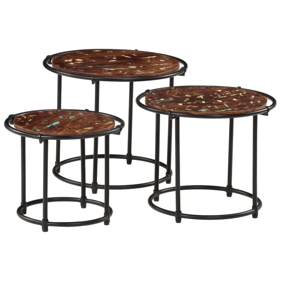 Tables gigognes 3 pcs bois massif de récupération - 3