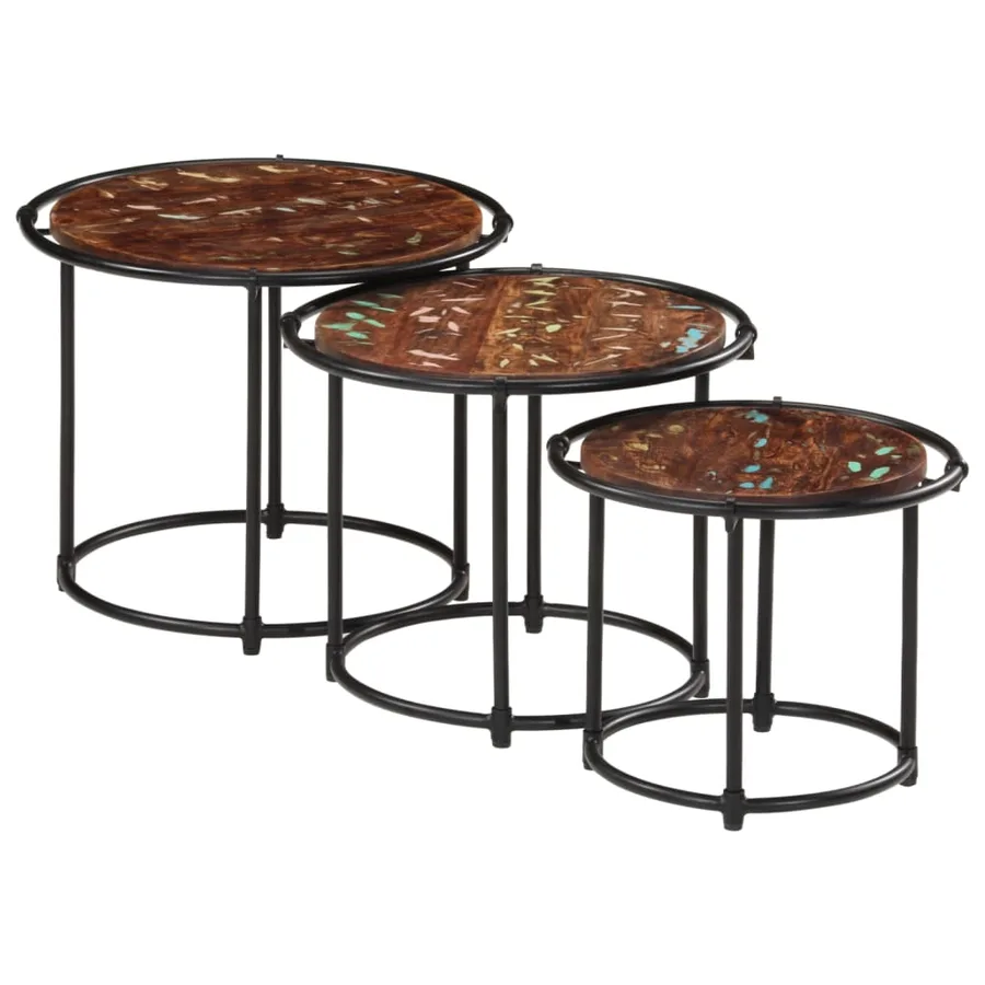 Tables gigognes 3 pcs bois massif de récupération - 4