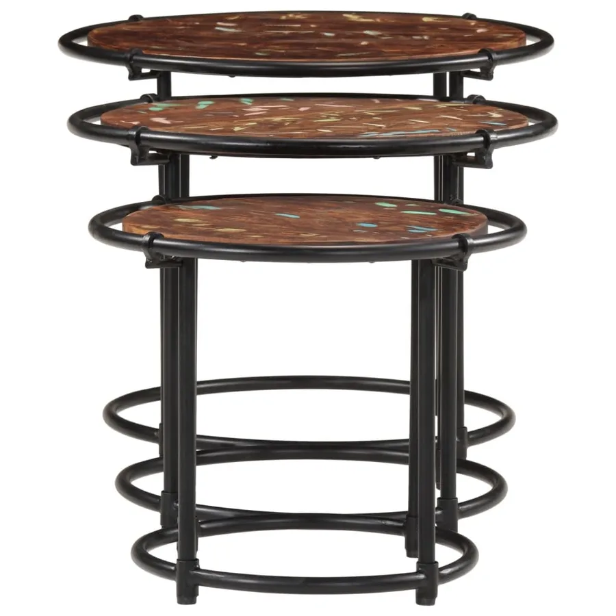 Tables gigognes 3 pcs bois massif de récupération - 5