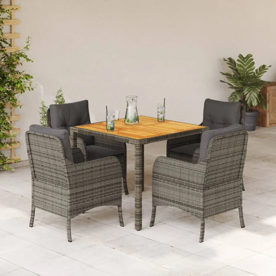 Ensemble à manger de jardin 5 pcs coussins gris résine tressée