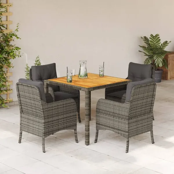 Ensemble à manger de jardin 5 pcs coussins gris résine tressée