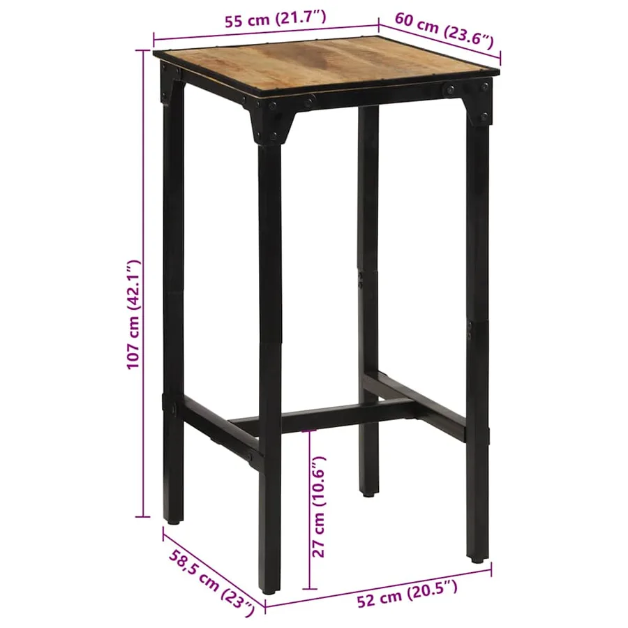 Table de bar 60x55x107 cm bois de manguier massif brut - 11