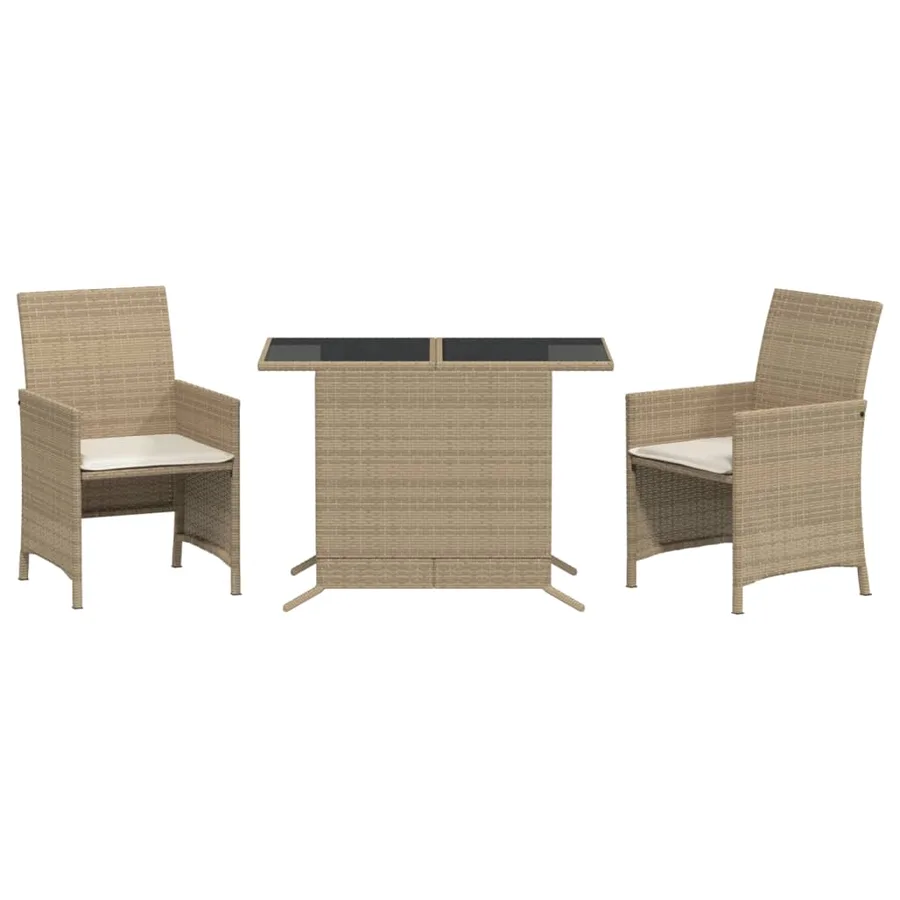Ensemble de bistro 3 pcs avec coussins beige résine tressée - 2