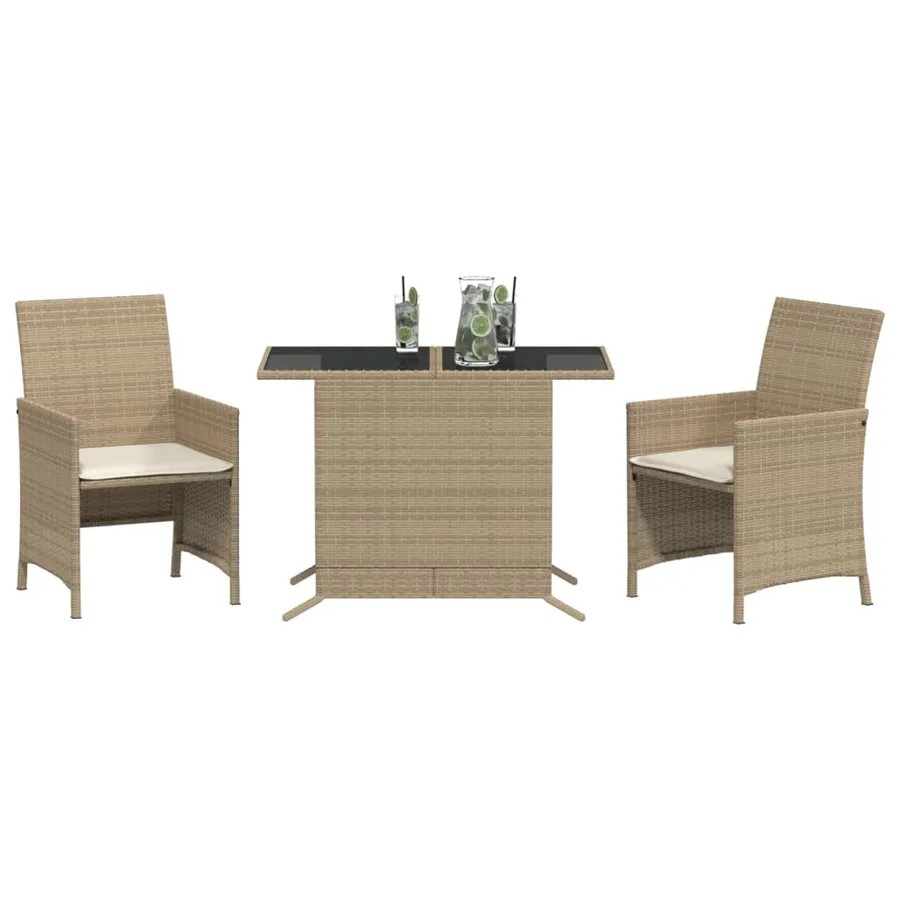 Ensemble de bistro 3 pcs avec coussins beige résine tressée - 3