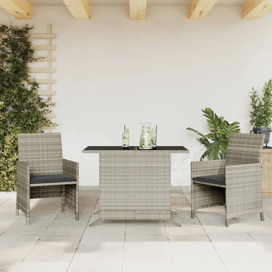 Ensemble de bistro 3 pcs et coussins gris clair résine tressée