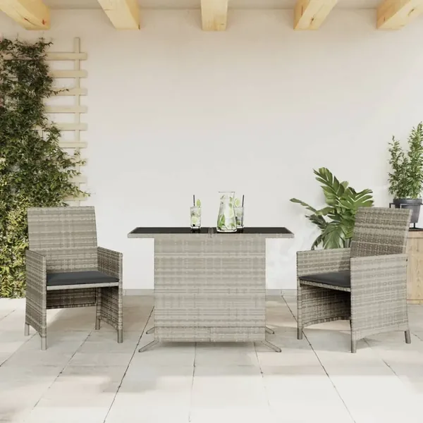 Ensemble de bistro 3 pcs et coussins gris clair résine tressée