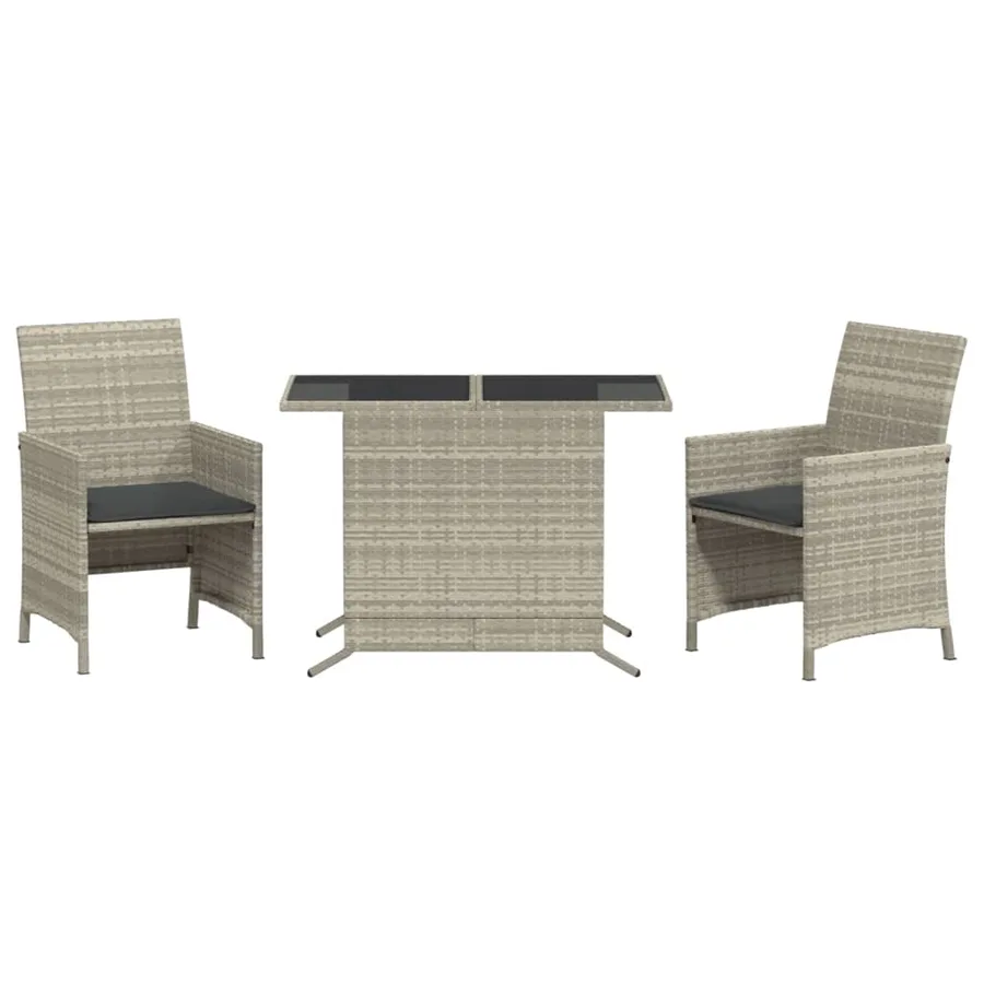 Ensemble de bistro 3 pcs et coussins gris clair résine tressée - 2