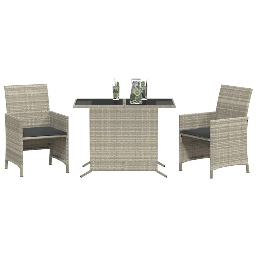 Ensemble de bistro 3 pcs et coussins gris clair résine tressée - 3