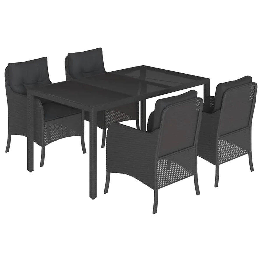 Ensemble à manger de jardin coussins 5pcs Noir Résine tressée - 2
