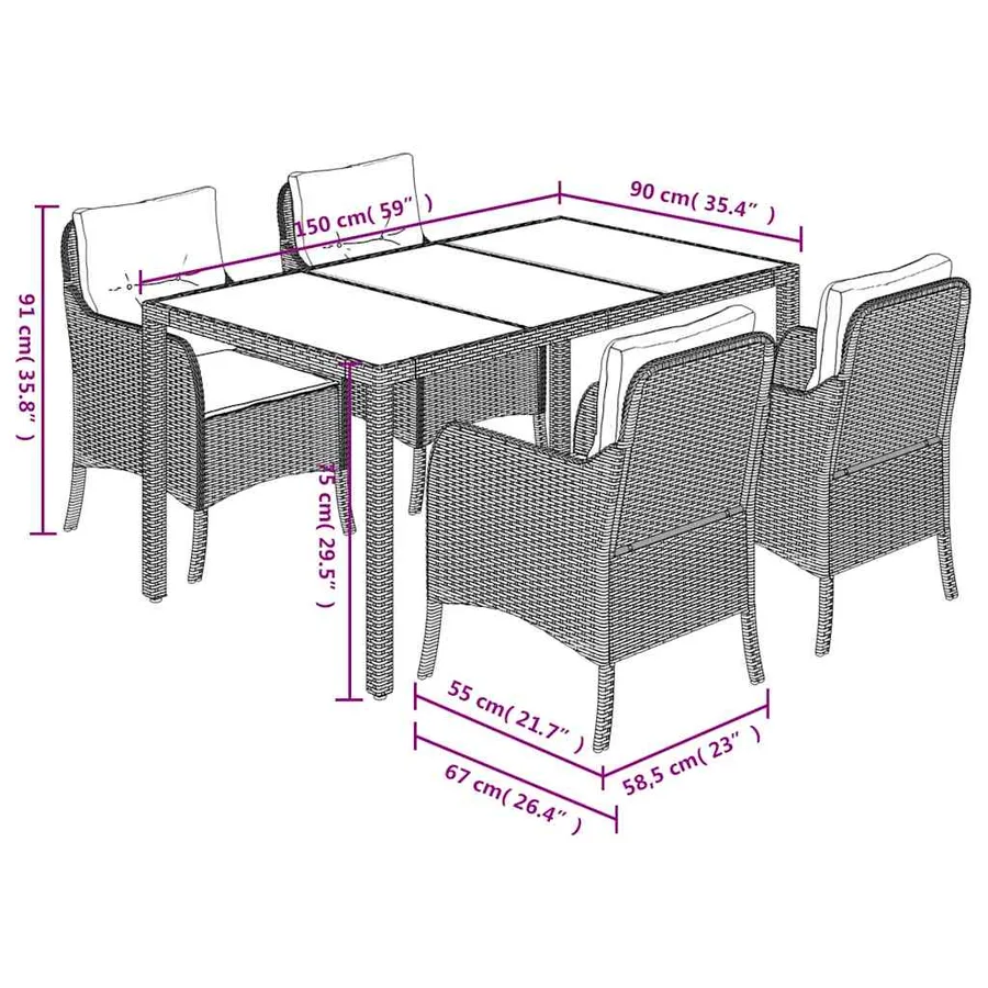 Ensemble à manger de jardin coussins 5pcs Noir Résine tressée - 7