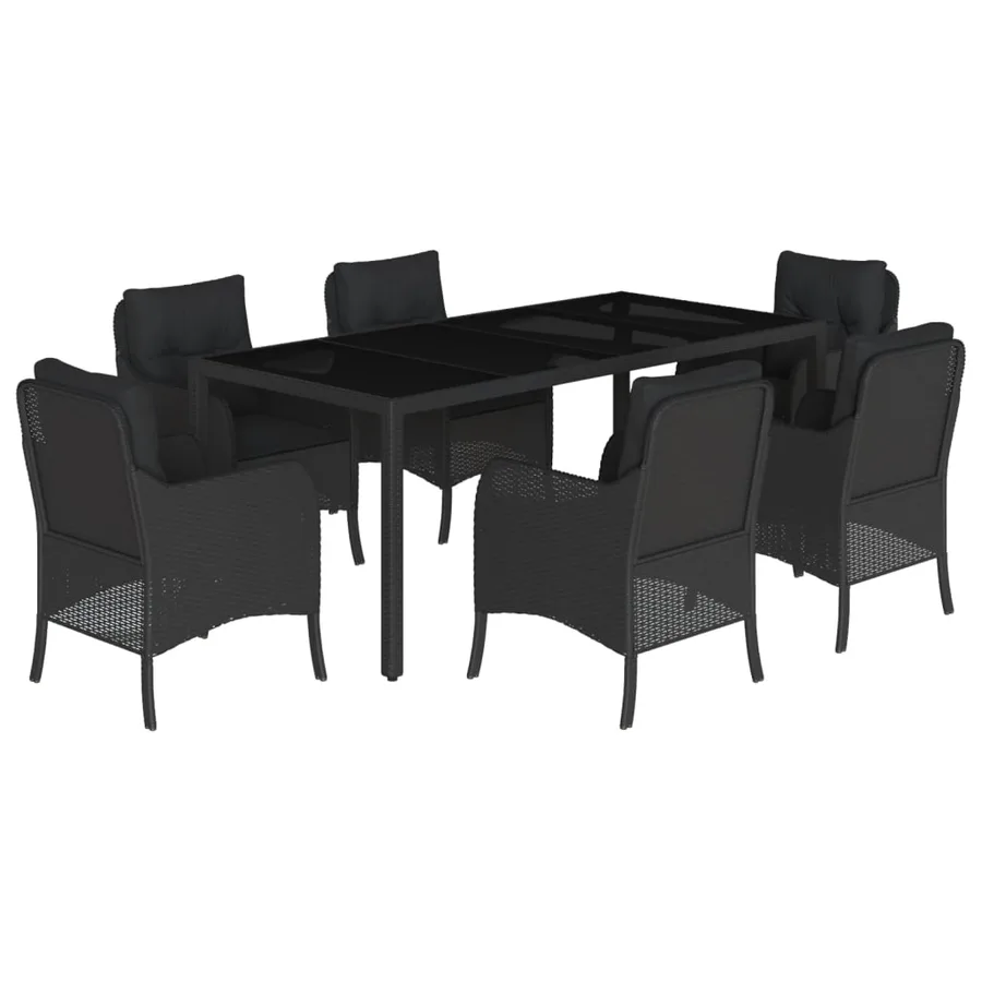 Ensemble à manger de jardin coussins 7pcs Noir Résine tressée - 2
