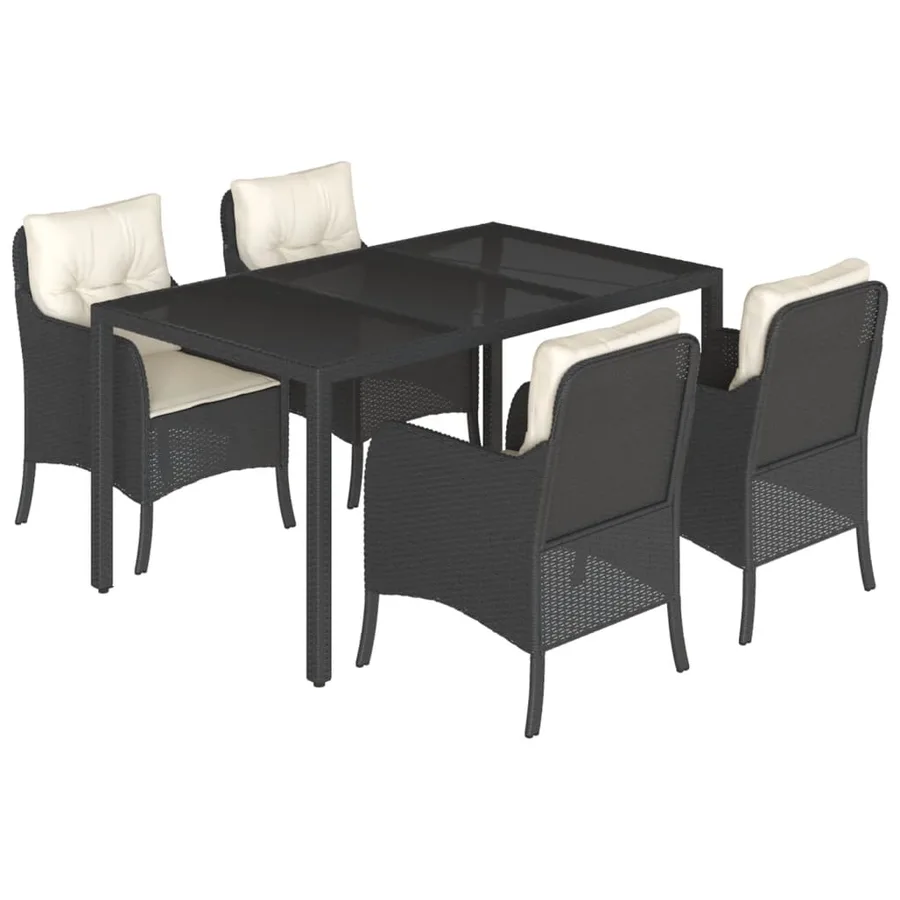 Ensemble à manger de jardin coussins 5pcs Noir Résine tressée - 2
