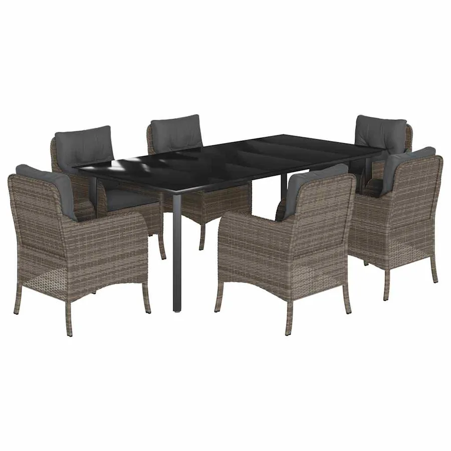 Ensemble à manger de jardin et coussins 7 pcs gris rotin - 2
