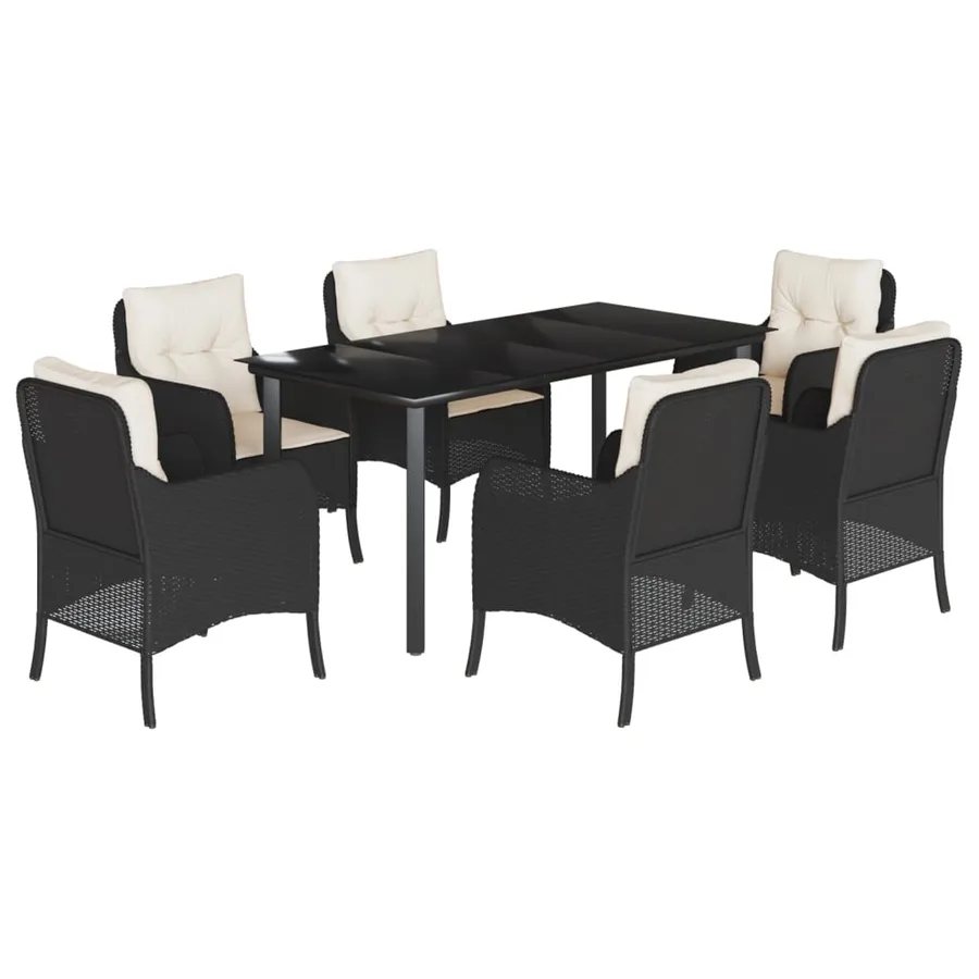 Ensemble à manger de jardin coussins 7pcs Noir Résine tressée - 2