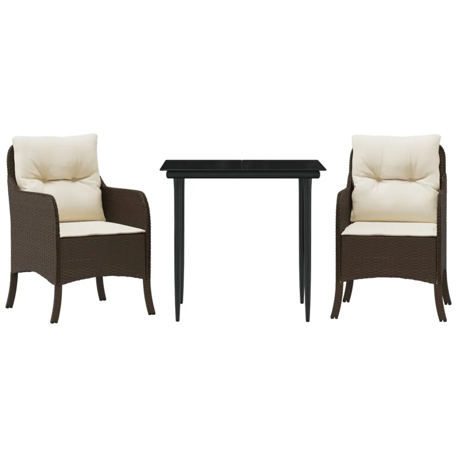 Ensemble à manger de jardin 3 pcs et coussins marron poly rotin - 2