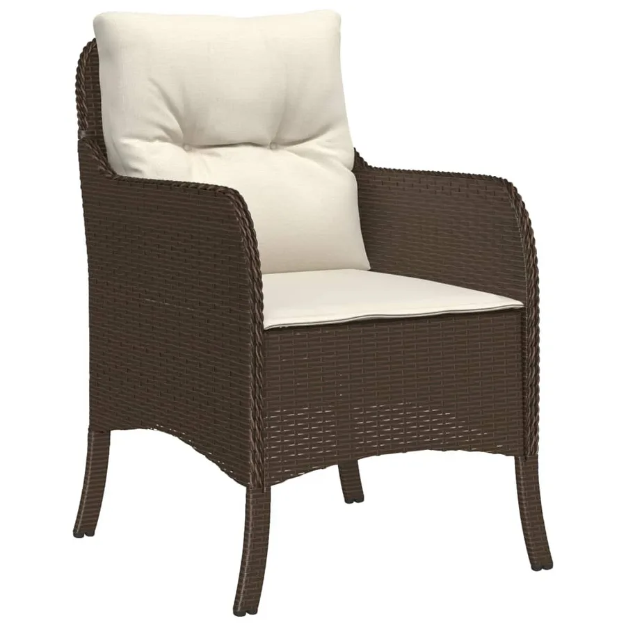 Ensemble à manger de jardin 3 pcs et coussins marron poly rotin - 3