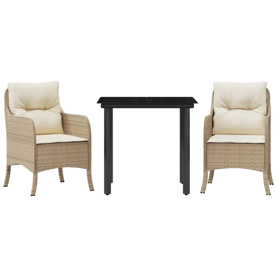 Ensemble à manger de jardin et coussins 3 pcs Beige poly rotin - 2