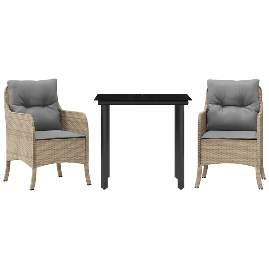 Ensemble à manger de jardin et coussins 3 pcs Beige poly rotin - 2