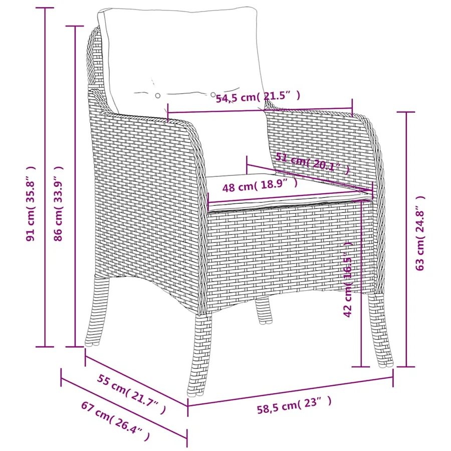 Chaises de jardin avec coussins lot de 2 beige résine tressée - 10