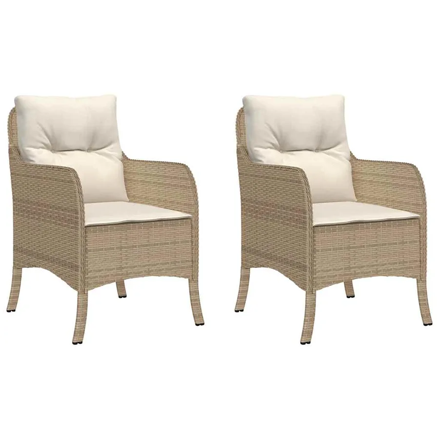 Chaises de jardin avec coussins lot de 2 beige résine tressée - 2