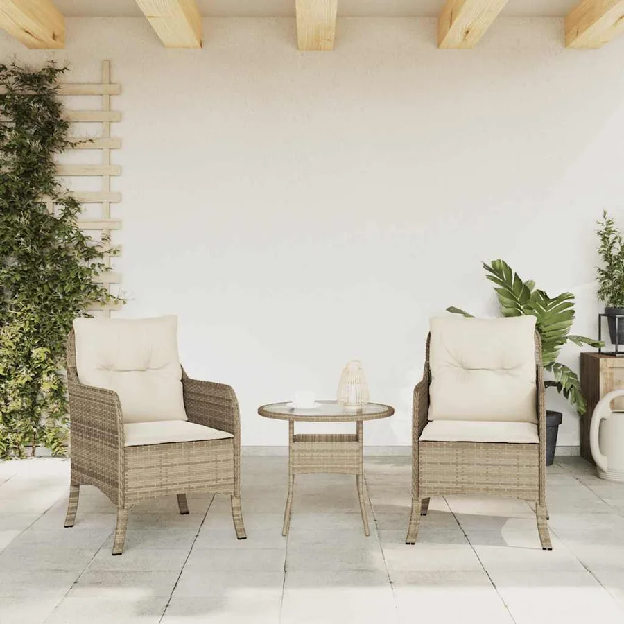 Chaises de jardin avec coussins lot de 2 beige résine tressée - 3